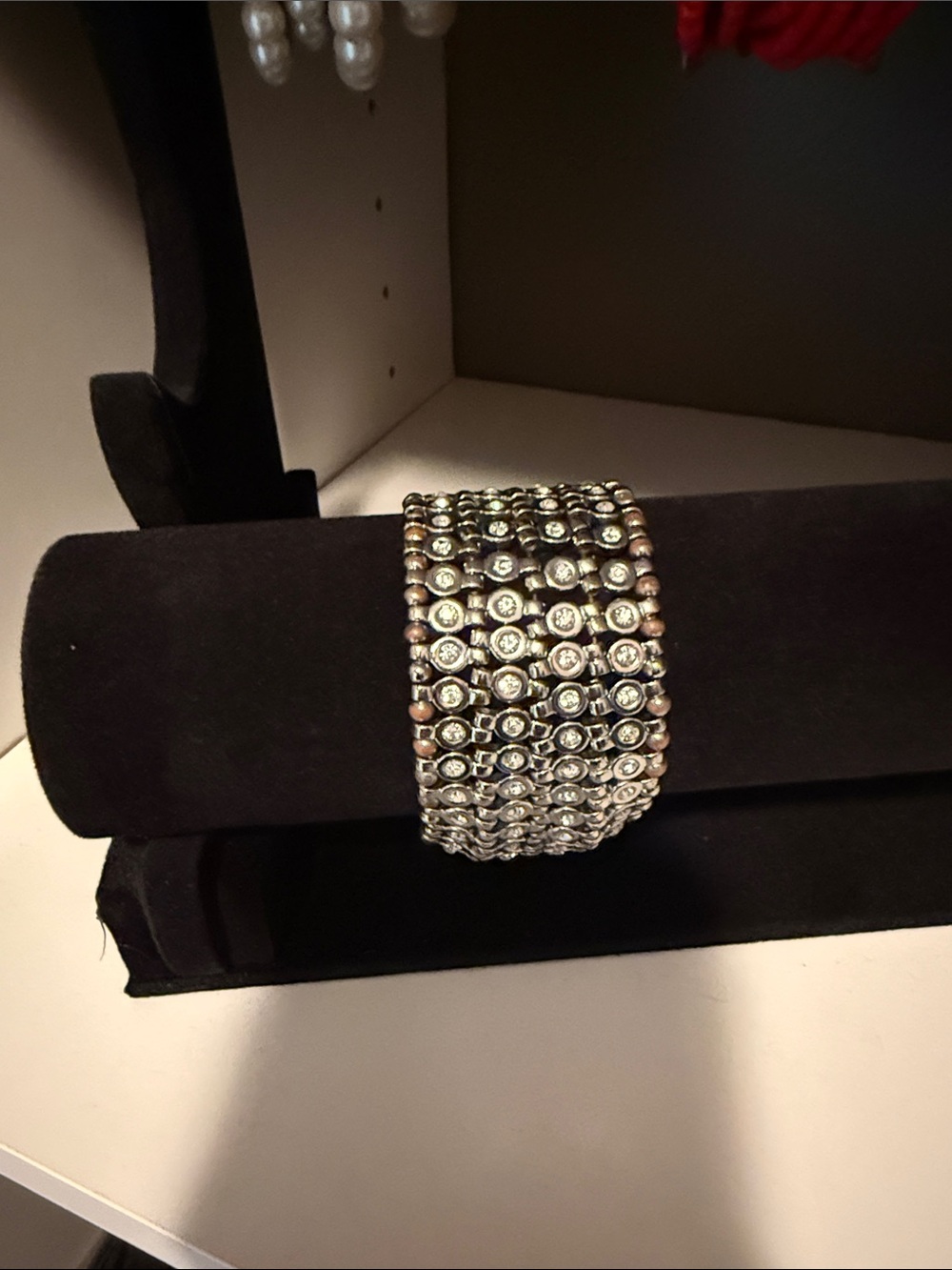 WHBM Silver Multi-Row Stretch Bracelet with Crystal Accents